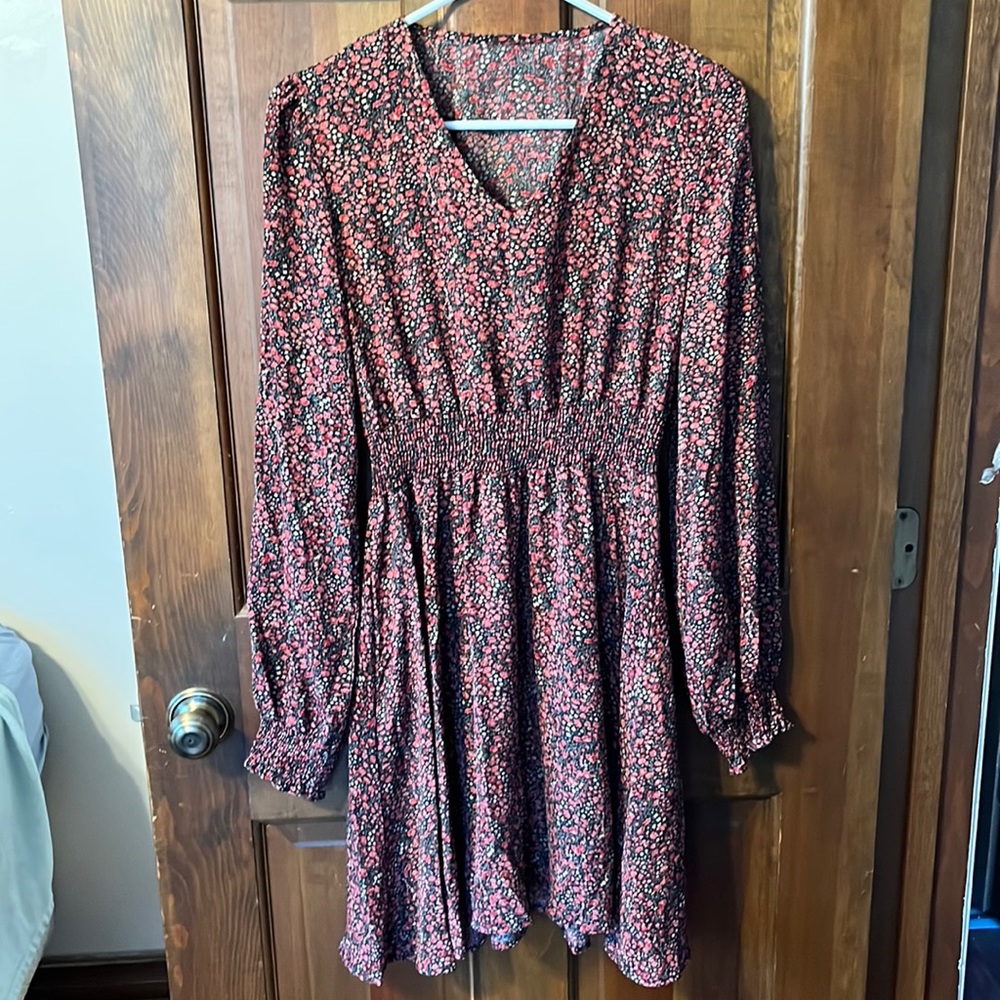 Red flowered dress